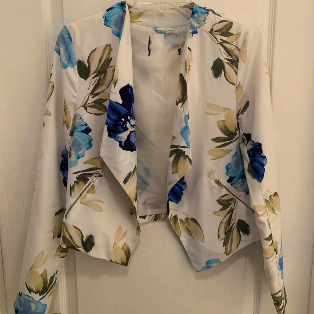 White blue and green forever 21 blazer with silver zippers